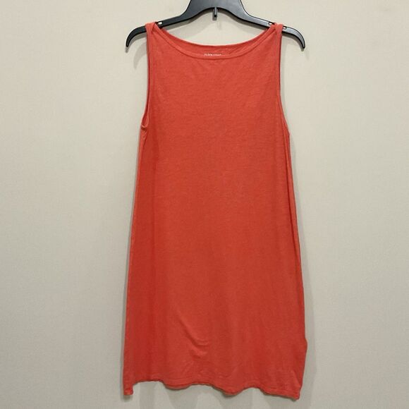 Eileen Fisher Sleeveless Hemp Dress Sz MP Petite Orange Geranium Bateau - Picture 2 of 6
